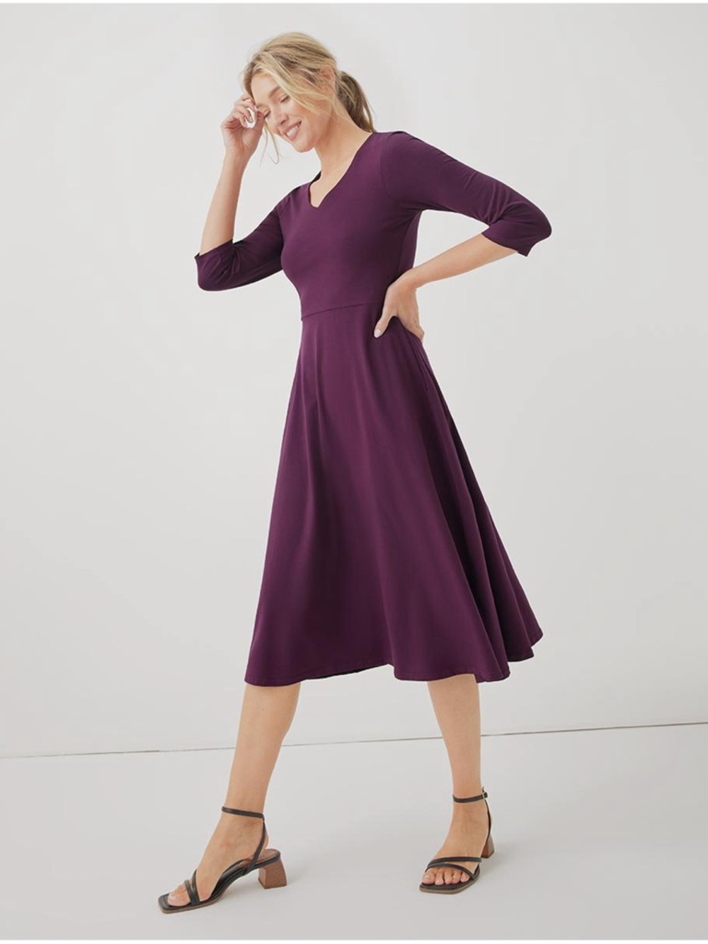 Pact Women's Midi Dress in Deep Plum